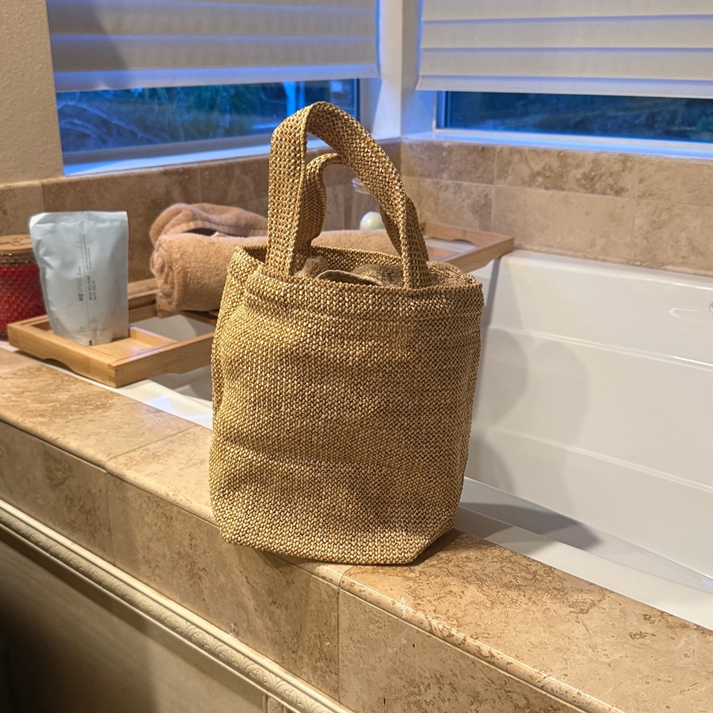 Prada Beige Woven Tote Pouch with Black Logo Print - Picture 3 of 3